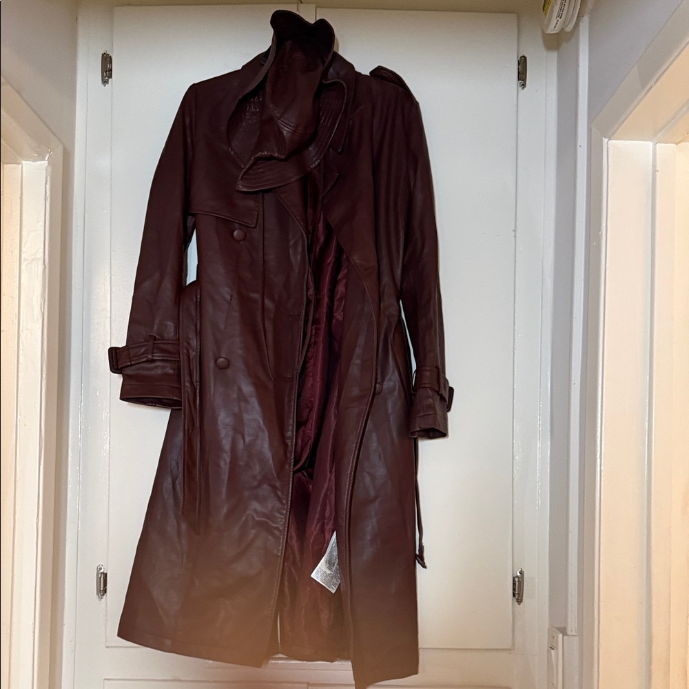 Burgundy ZARA Vegan Leather Trench Coat